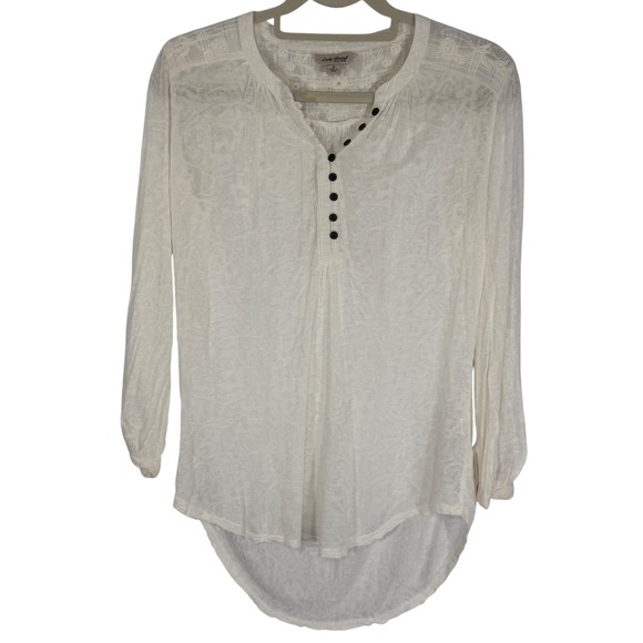 Lucky Brand Top Size S Cream Crochet Inset Button Down Long Sleeve Sheer Blouse - Picture 1 of 13